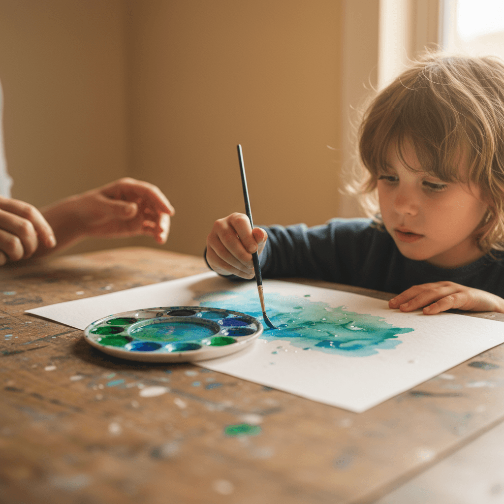 Children painting at a craft table