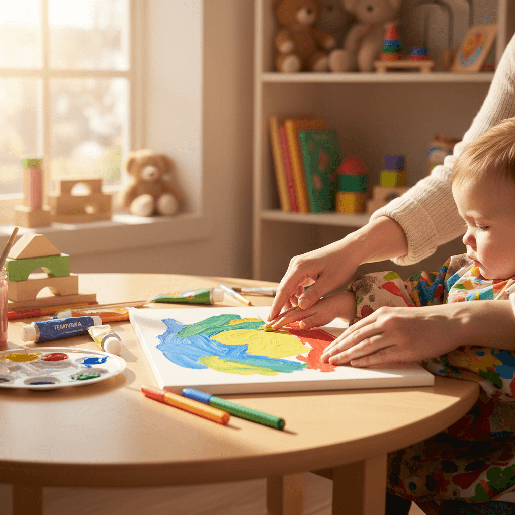 Children painting at easels